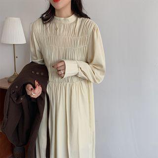 Long-sleeve Ruffled Plain Dress Almond - One Size