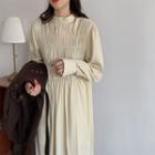 Long-sleeve Ruffled Plain Dress Almond - One Size