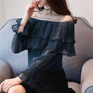 Long-sleeved Cutout Mesh Top