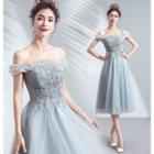 Off-shoulder Embellished A-line Midi Prom Dress