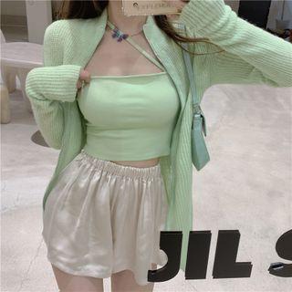 Zip Cardigan / Camisole Top / Wide Leg Shorts