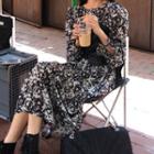 Long-sleeve Floral A-line Dress / Vest