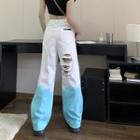 Mid Rise Distressed Ombre Wide Leg Jeans