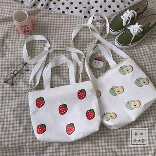 Strawberry Print Canvas Tote Bag / Apple Print Canvas Tote Bag