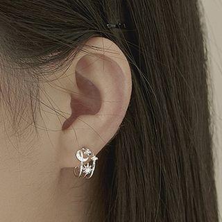 925 Sterling Silver Moon & Star Layered Earring