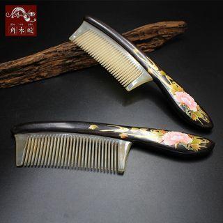 Print Wooden Panel Horn Hair Comb As Shown In Figure - One Size