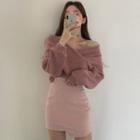 Cropped Off-shoulder Sweater / Asymmetrical Mini Fitted Skirt