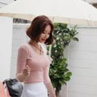 3/4-sleeve Strap-detail Slim-fit T-shirt