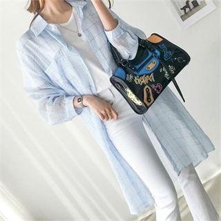 Pocket-front Checked Sheer Long Shirt