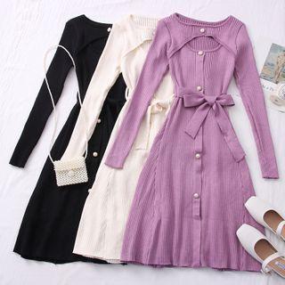 Cutout-front Knit Shirtdress With Sash