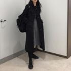 Hooded Toggle Plain Long Coat Black - One Size