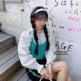 Long-sleeve Ruffled Blouse / Knit Camisole Top