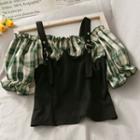 Patchwork Off-shoulder Crop Top