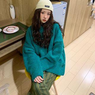 Plain Sweater / Striped Straight-cut Pants