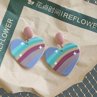 Heart Drop Earring 1 Pair - Pink & Purple & Yellow - One Size