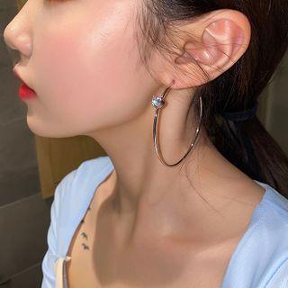 Rhinestone Alloy Hoop Earring 1 Pair - Light Purple Rhinestone - Silver - One Size