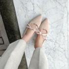 Genuine Leather Pointed-toe Ribbon Pumps