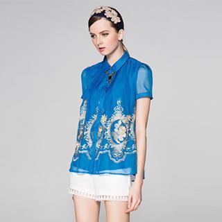 Short-sleeve Embroidered Blouse