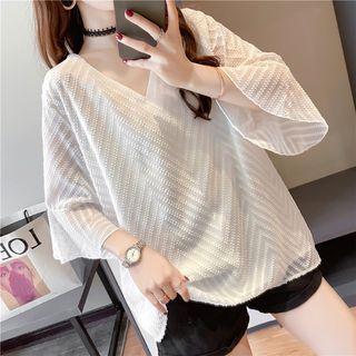 Flared-cuff Chevron Stripe Blouse