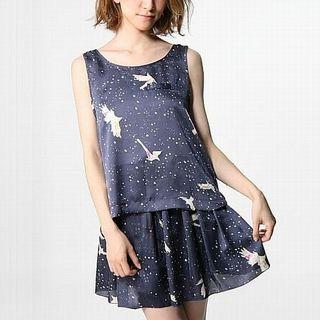 Set: Printed Tank Top + Printed A-line Mini Skirt