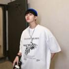 Elbow-sleeve Hands Print T-shirt