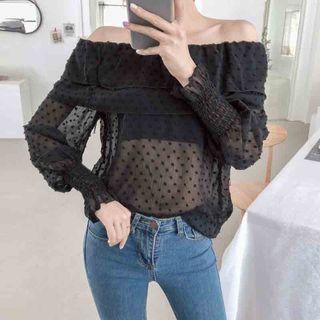 Dotted Off Shoulder Chiffon Blouse