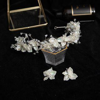 Flower Faux Pearl Layered Wedding Tiara / Earring / Set