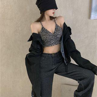 Printed Leopard Cropped Tube Top Leopard - One Size