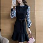 Long-sleeve Patterned Panel Mermaid Dress