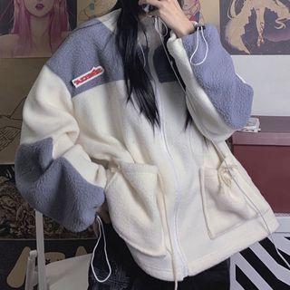 Logo Two-tone Zip-up Fleece Jacket White - One Size