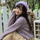 Pompom Cable-knit Buttoned Cardigan Purple - One Size