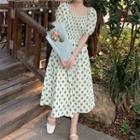 Short-sleeve Dotted Bow Back Midi A-line Dress