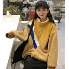 Boxy Color Block Half-zip Furry Sweatshirt