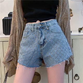 Rhinestone Frayed Edge Denim Shorts