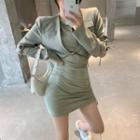 Drawstring Mini Sheath Tank Dress / Cropped Blazer