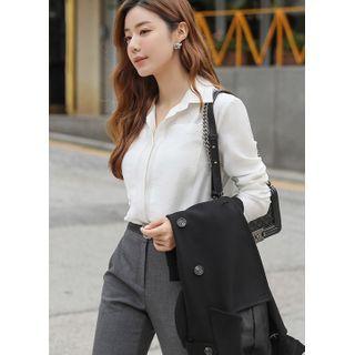 Dual-pocket Hidden-button Satin Shirt