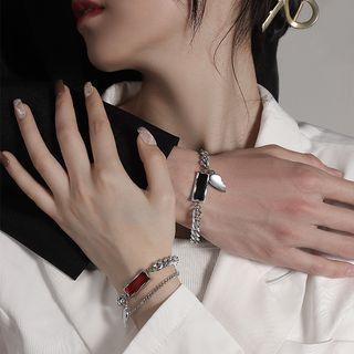 Couple Matching Rhinestone Stainless Steel Bracelet (various Designs) / Set