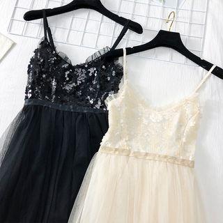 Sleeveless Sequined Mesh Dress