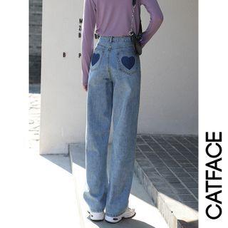 Heart Detail Straight-fit Jeans