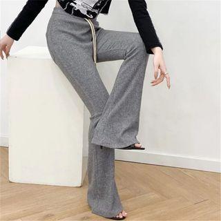 High-waist Drawstring Knitted Boot-cut Pants
