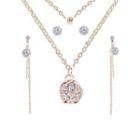 Set: Rhinestone Flower Pendant Layered Necklace + Faux Pearl Stud Earrings + Rhinestone Stud Earrings Gold - One Size