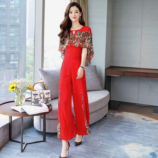 Set: Panel Cape Top + Wide-leg Pants