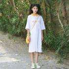 3/4-sleeve Embroidered Letter Midi T-shirt Dress