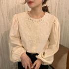 Embroidered Puff Sleeve Blouse Almond - One Size