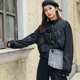 Cropped Zip Buckled Bomber Jacket