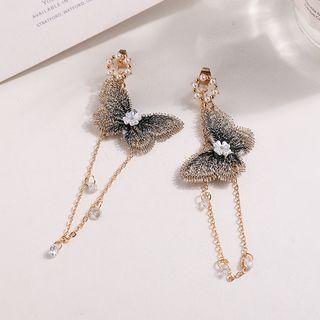 Butterfly Chained Earring 1 Pair - S925 Silver Stud - Gold - One Size