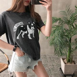 Dog Print Cotton T-shirt