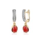 Elegant Romantic Plated Champagne Geometric Round Red Cubic Zircon Earrings Champagne - One Size