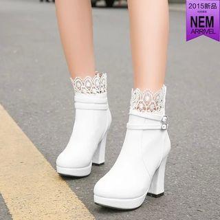 Lace Trim Block Heel Ankle Boots