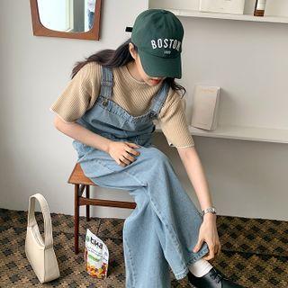 Wide-leg Overall Jeans Light Blue - One Size